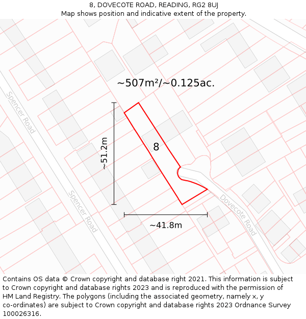 8, DOVECOTE ROAD, READING, RG2 8UJ: Plot and title map