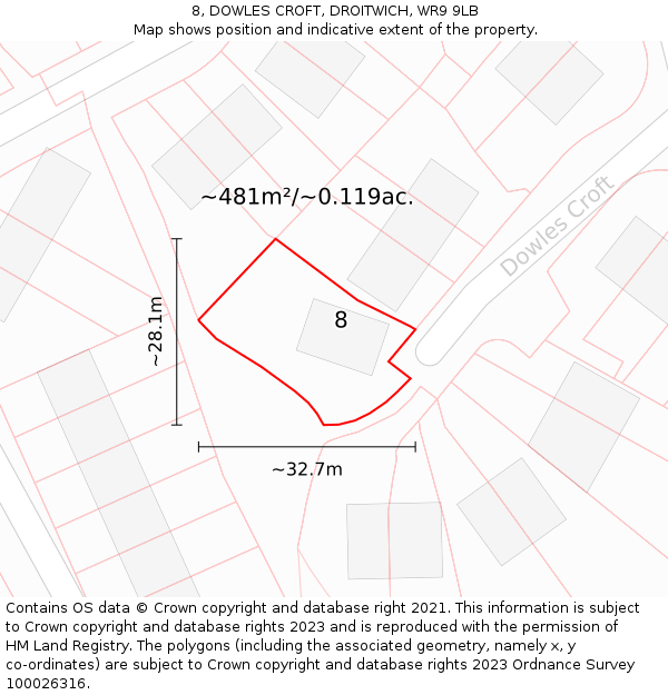 8, DOWLES CROFT, DROITWICH, WR9 9LB: Plot and title map