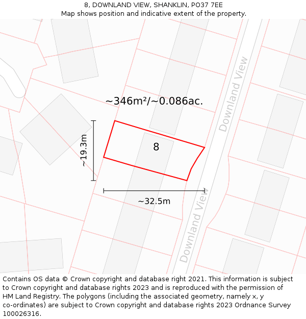 8, DOWNLAND VIEW, SHANKLIN, PO37 7EE: Plot and title map