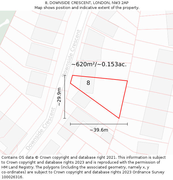 8, DOWNSIDE CRESCENT, LONDON, NW3 2AP: Plot and title map