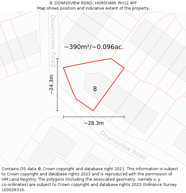 8, DOWNSVIEW ROAD, HORSHAM, RH12 4PF: Plot and title map