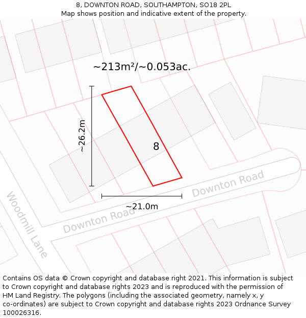 8, DOWNTON ROAD, SOUTHAMPTON, SO18 2PL: Plot and title map