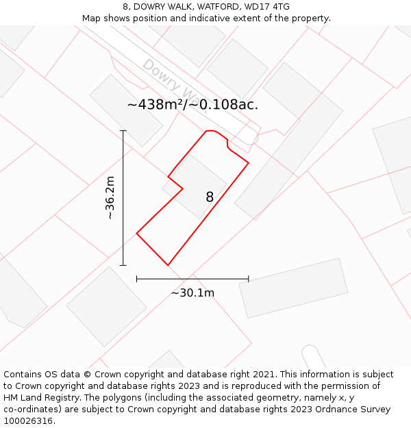 8, DOWRY WALK, WATFORD, WD17 4TG: Plot and title map