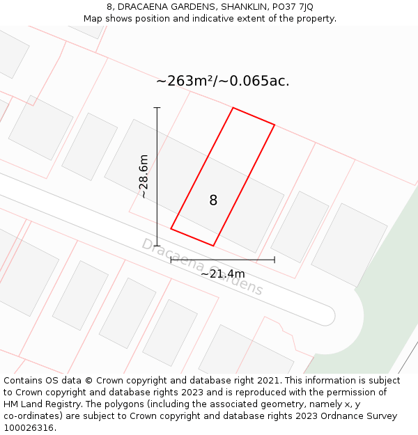 8, DRACAENA GARDENS, SHANKLIN, PO37 7JQ: Plot and title map