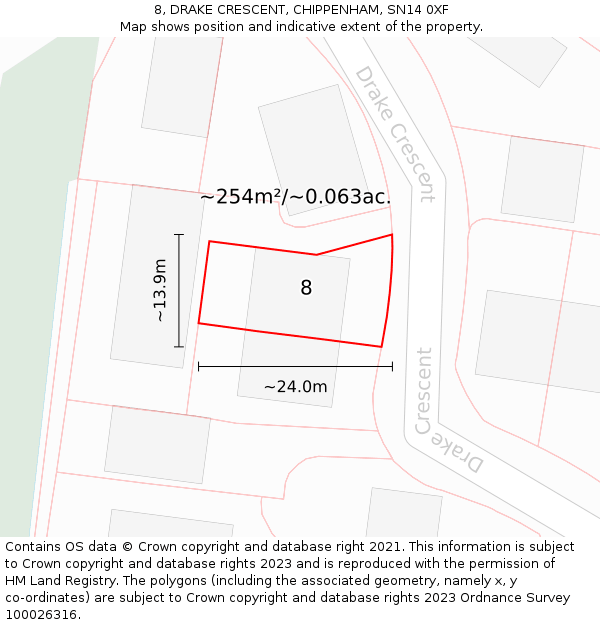 8, DRAKE CRESCENT, CHIPPENHAM, SN14 0XF: Plot and title map