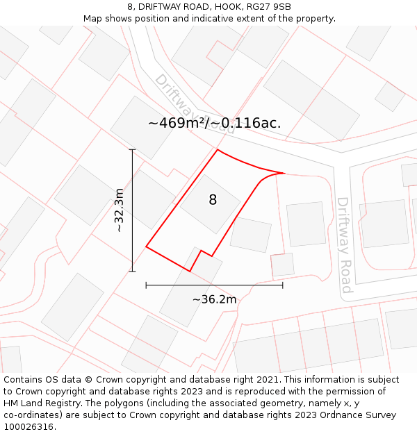 8, DRIFTWAY ROAD, HOOK, RG27 9SB: Plot and title map