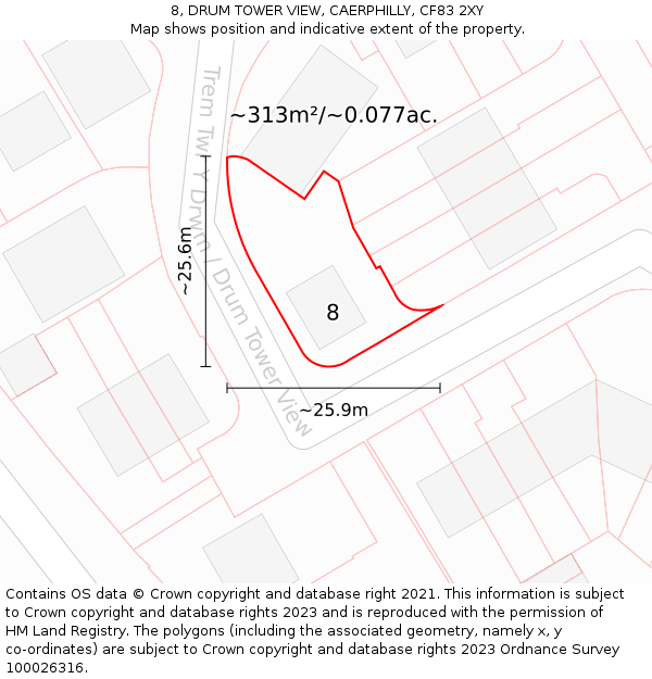 8, DRUM TOWER VIEW, CAERPHILLY, CF83 2XY: Plot and title map