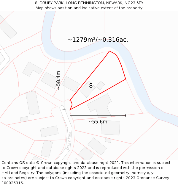 8, DRURY PARK, LONG BENNINGTON, NEWARK, NG23 5EY: Plot and title map