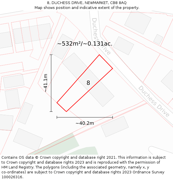 8, DUCHESS DRIVE, NEWMARKET, CB8 8AQ: Plot and title map