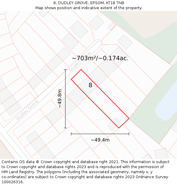 8, DUDLEY GROVE, EPSOM, KT18 7NB: Plot and title map