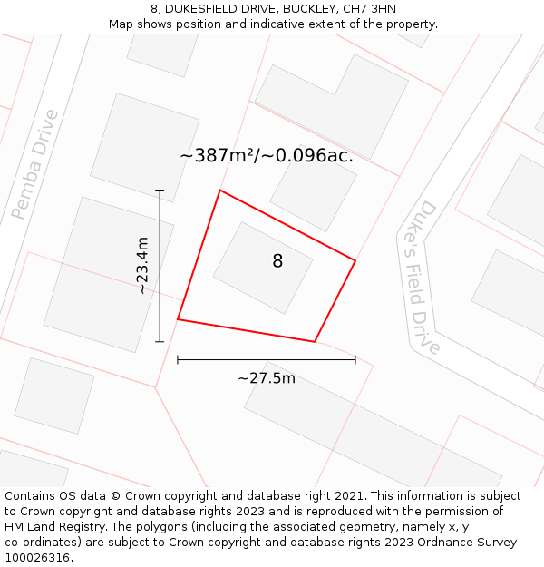 8, DUKESFIELD DRIVE, BUCKLEY, CH7 3HN: Plot and title map