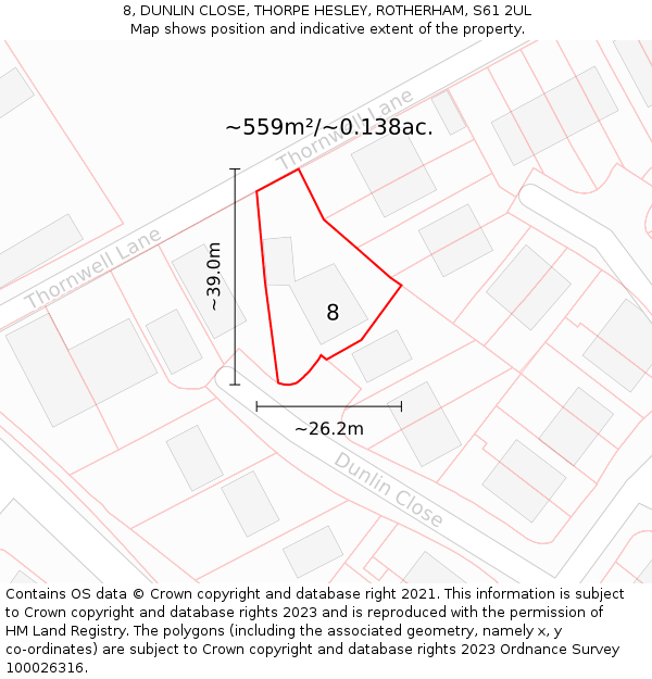 8, DUNLIN CLOSE, THORPE HESLEY, ROTHERHAM, S61 2UL: Plot and title map