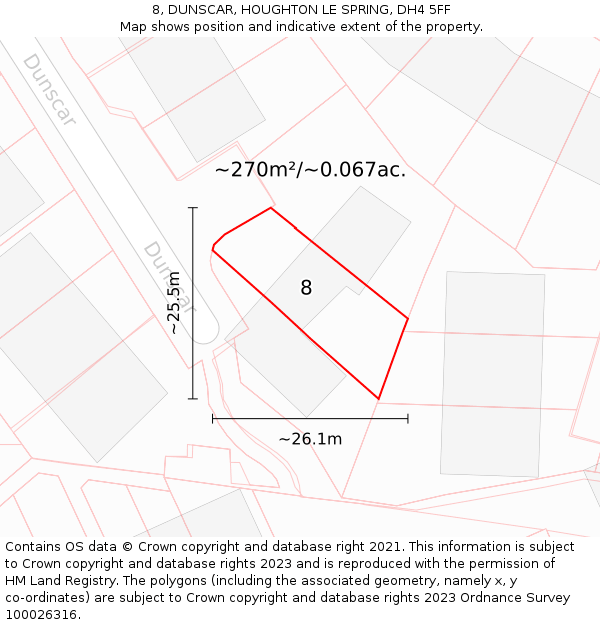 8, DUNSCAR, HOUGHTON LE SPRING, DH4 5FF: Plot and title map