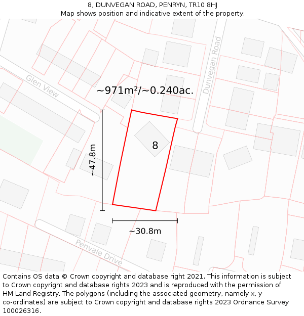 8, DUNVEGAN ROAD, PENRYN, TR10 8HJ: Plot and title map