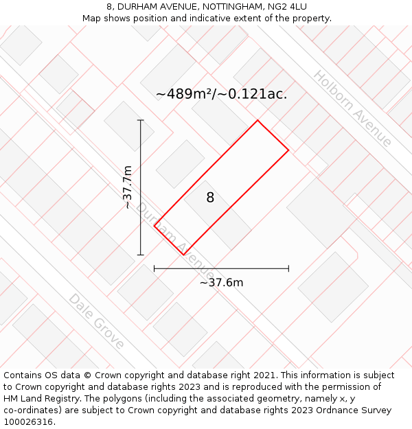 8, DURHAM AVENUE, NOTTINGHAM, NG2 4LU: Plot and title map