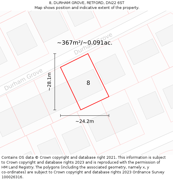 8, DURHAM GROVE, RETFORD, DN22 6ST: Plot and title map