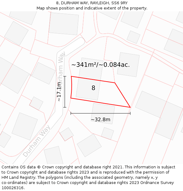 8, DURHAM WAY, RAYLEIGH, SS6 9RY: Plot and title map
