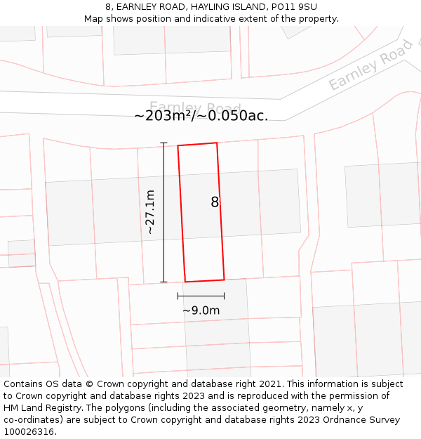 8, EARNLEY ROAD, HAYLING ISLAND, PO11 9SU: Plot and title map