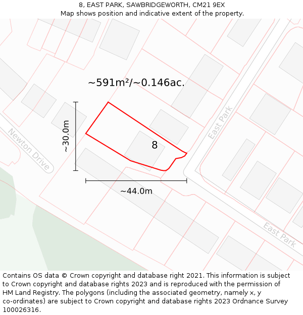 8, EAST PARK, SAWBRIDGEWORTH, CM21 9EX: Plot and title map