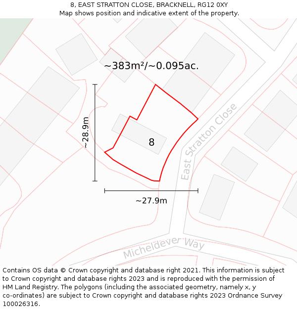 8, EAST STRATTON CLOSE, BRACKNELL, RG12 0XY: Plot and title map