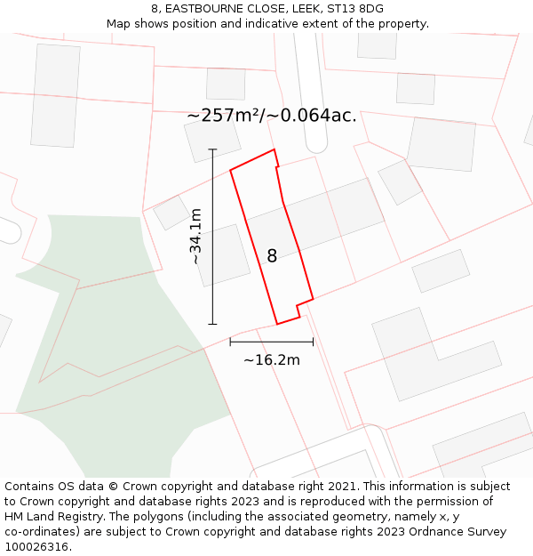 8, EASTBOURNE CLOSE, LEEK, ST13 8DG: Plot and title map