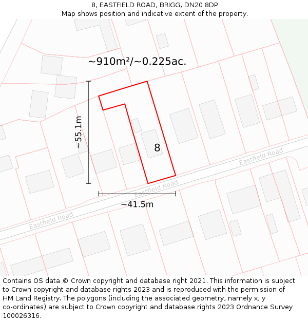 8, EASTFIELD ROAD, BRIGG, DN20 8DP: Plot and title map