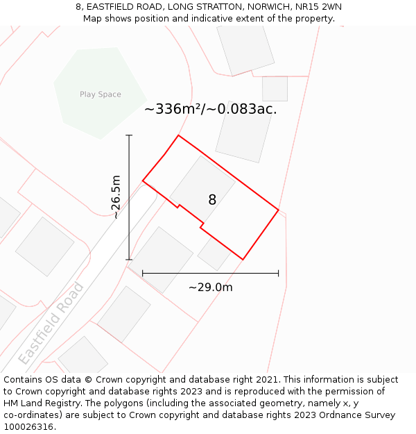 8, EASTFIELD ROAD, LONG STRATTON, NORWICH, NR15 2WN: Plot and title map