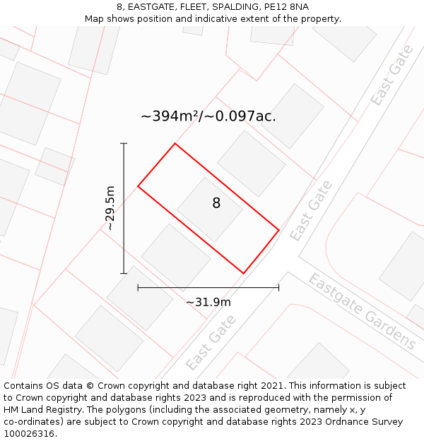 8, EASTGATE, FLEET, SPALDING, PE12 8NA: Plot and title map