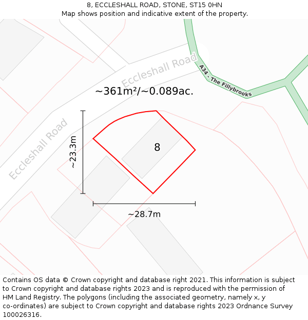 8, ECCLESHALL ROAD, STONE, ST15 0HN: Plot and title map