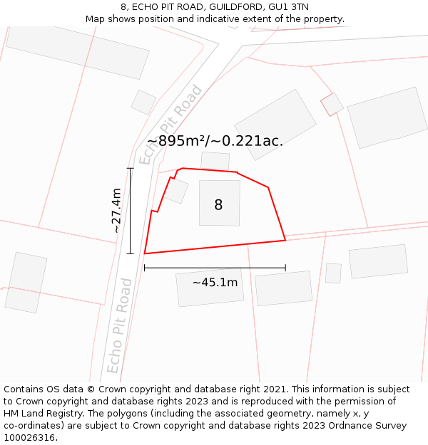 8, ECHO PIT ROAD, GUILDFORD, GU1 3TN: Plot and title map