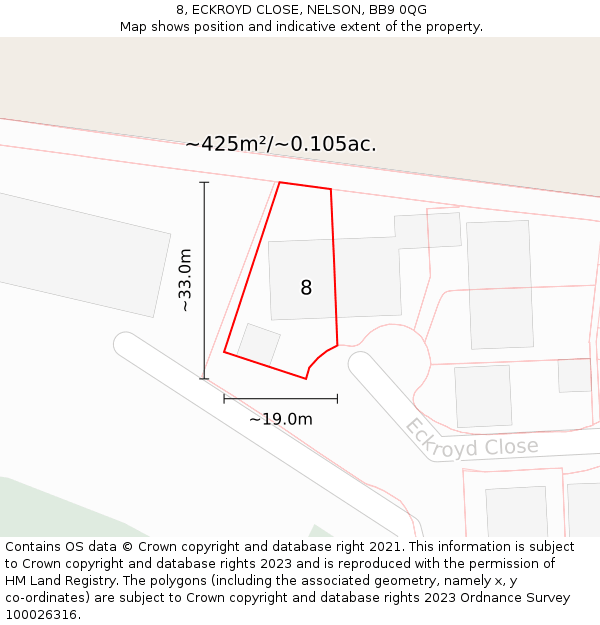 8, ECKROYD CLOSE, NELSON, BB9 0QG: Plot and title map