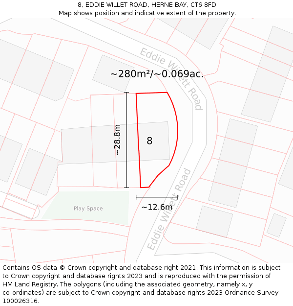 8, EDDIE WILLET ROAD, HERNE BAY, CT6 8FD: Plot and title map