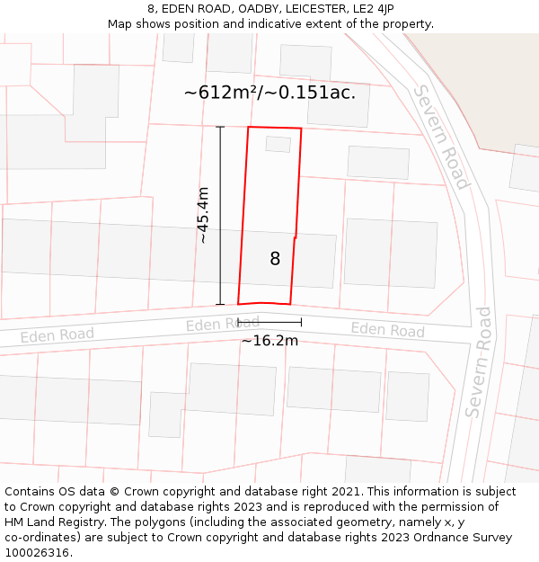 8, EDEN ROAD, OADBY, LEICESTER, LE2 4JP: Plot and title map