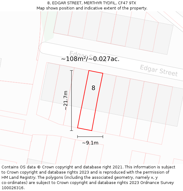 8, EDGAR STREET, MERTHYR TYDFIL, CF47 9TX: Plot and title map