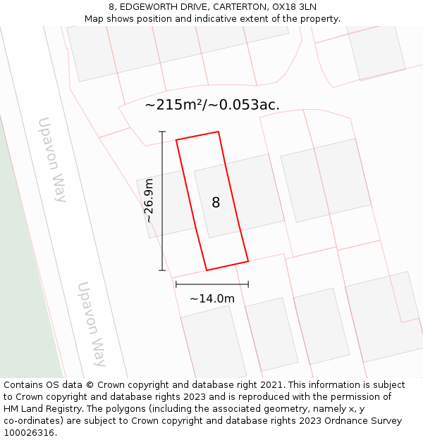 8, EDGEWORTH DRIVE, CARTERTON, OX18 3LN: Plot and title map