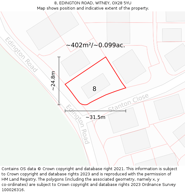 8, EDINGTON ROAD, WITNEY, OX28 5YU: Plot and title map