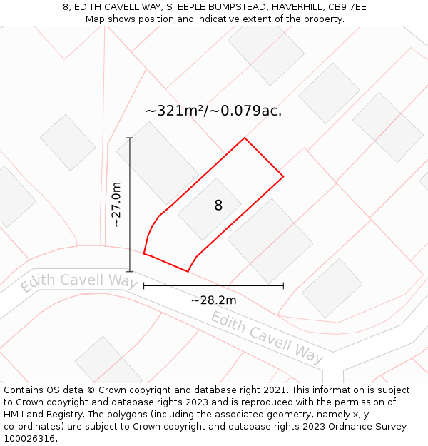 8, EDITH CAVELL WAY, STEEPLE BUMPSTEAD, HAVERHILL, CB9 7EE: Plot and title map