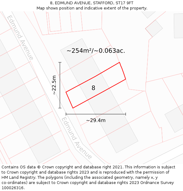 8, EDMUND AVENUE, STAFFORD, ST17 9FT: Plot and title map