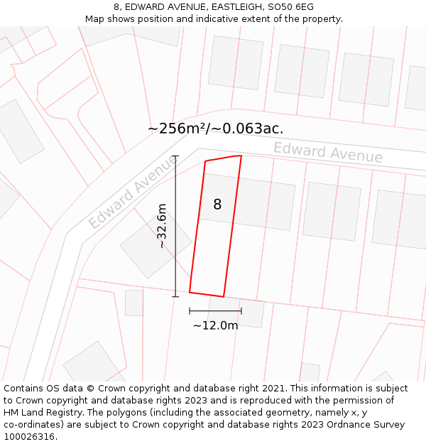 8, EDWARD AVENUE, EASTLEIGH, SO50 6EG: Plot and title map