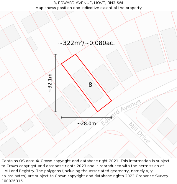8, EDWARD AVENUE, HOVE, BN3 6WL: Plot and title map