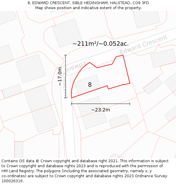 8, EDWARD CRESCENT, SIBLE HEDINGHAM, HALSTEAD, CO9 3FD: Plot and title map