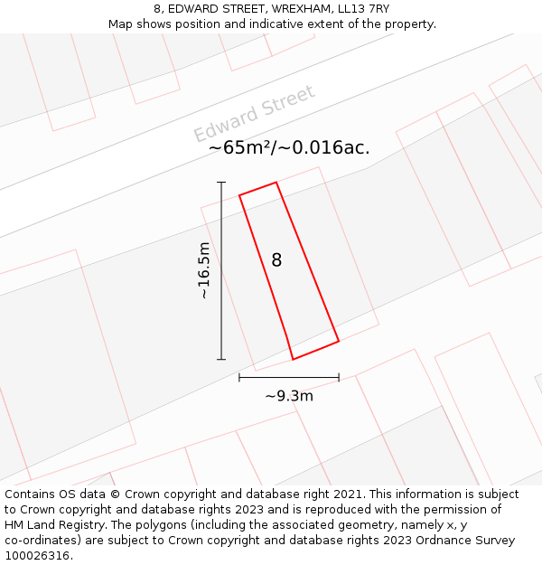 8, EDWARD STREET, WREXHAM, LL13 7RY: Plot and title map