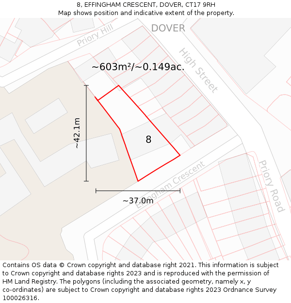 8, EFFINGHAM CRESCENT, DOVER, CT17 9RH: Plot and title map