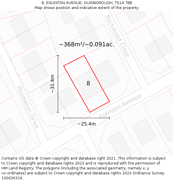 8, EGLINTON AVENUE, GUISBOROUGH, TS14 7BE: Plot and title map