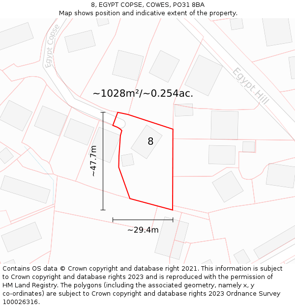 8, EGYPT COPSE, COWES, PO31 8BA: Plot and title map