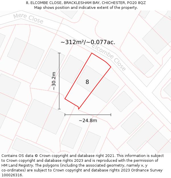 8, ELCOMBE CLOSE, BRACKLESHAM BAY, CHICHESTER, PO20 8QZ: Plot and title map