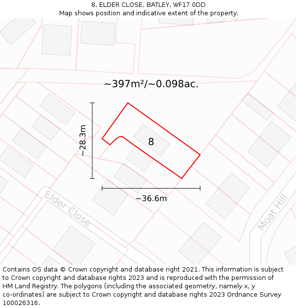 8, ELDER CLOSE, BATLEY, WF17 0DD: Plot and title map