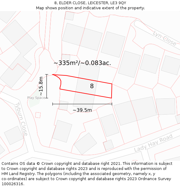 8, ELDER CLOSE, LEICESTER, LE3 9QY: Plot and title map