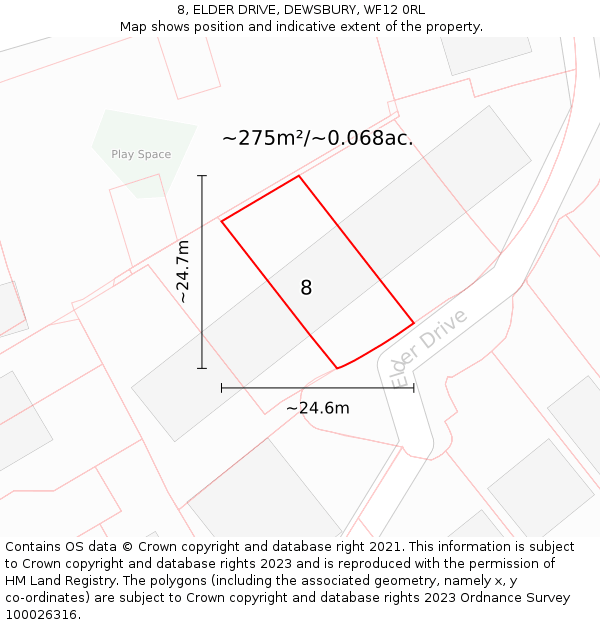 8, ELDER DRIVE, DEWSBURY, WF12 0RL: Plot and title map