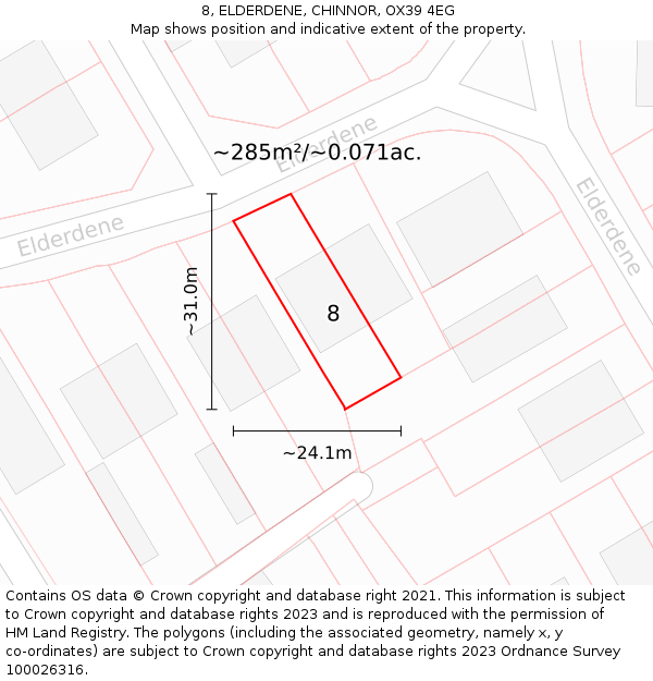 8, ELDERDENE, CHINNOR, OX39 4EG: Plot and title map